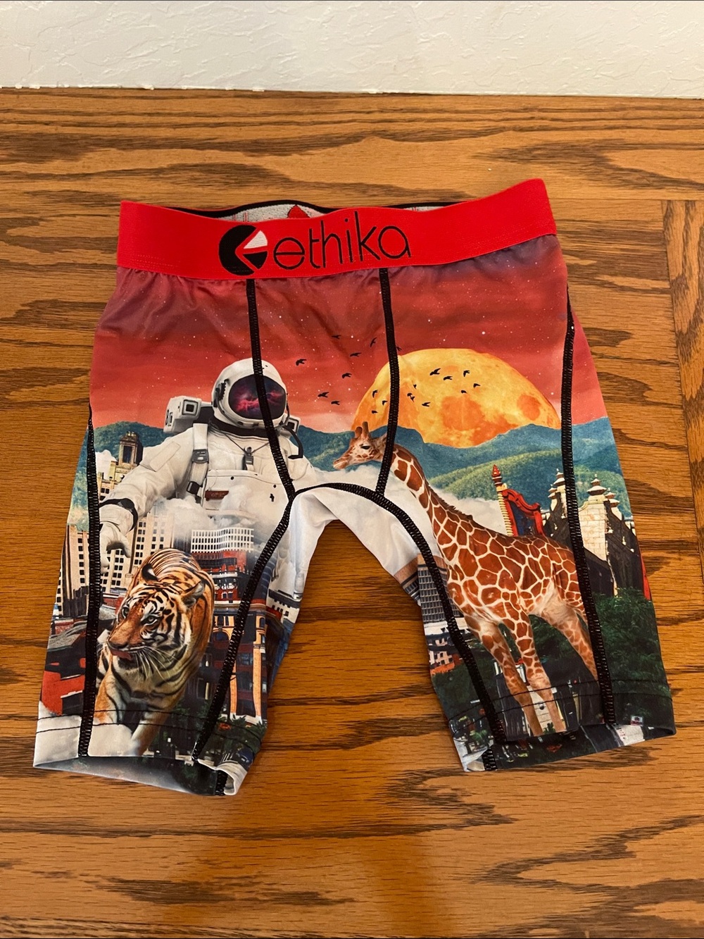 Youth Ethika Red Waistband Multicolor Astronaut & Safari Print Boxer Briefs
